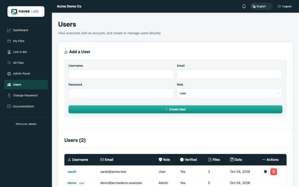 DocShare Central – admin user management