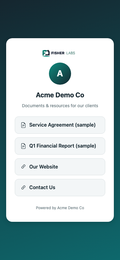 DocShare Central – published Link in Bio page on mobile